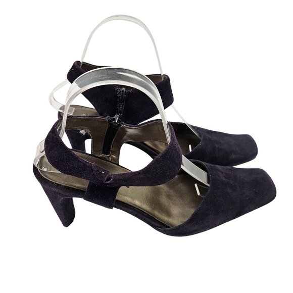 Bellini Heels Womens Size 8.5M Purple Suede Square Toe Ankle Strap Side Zipper - Picture 6 of 9